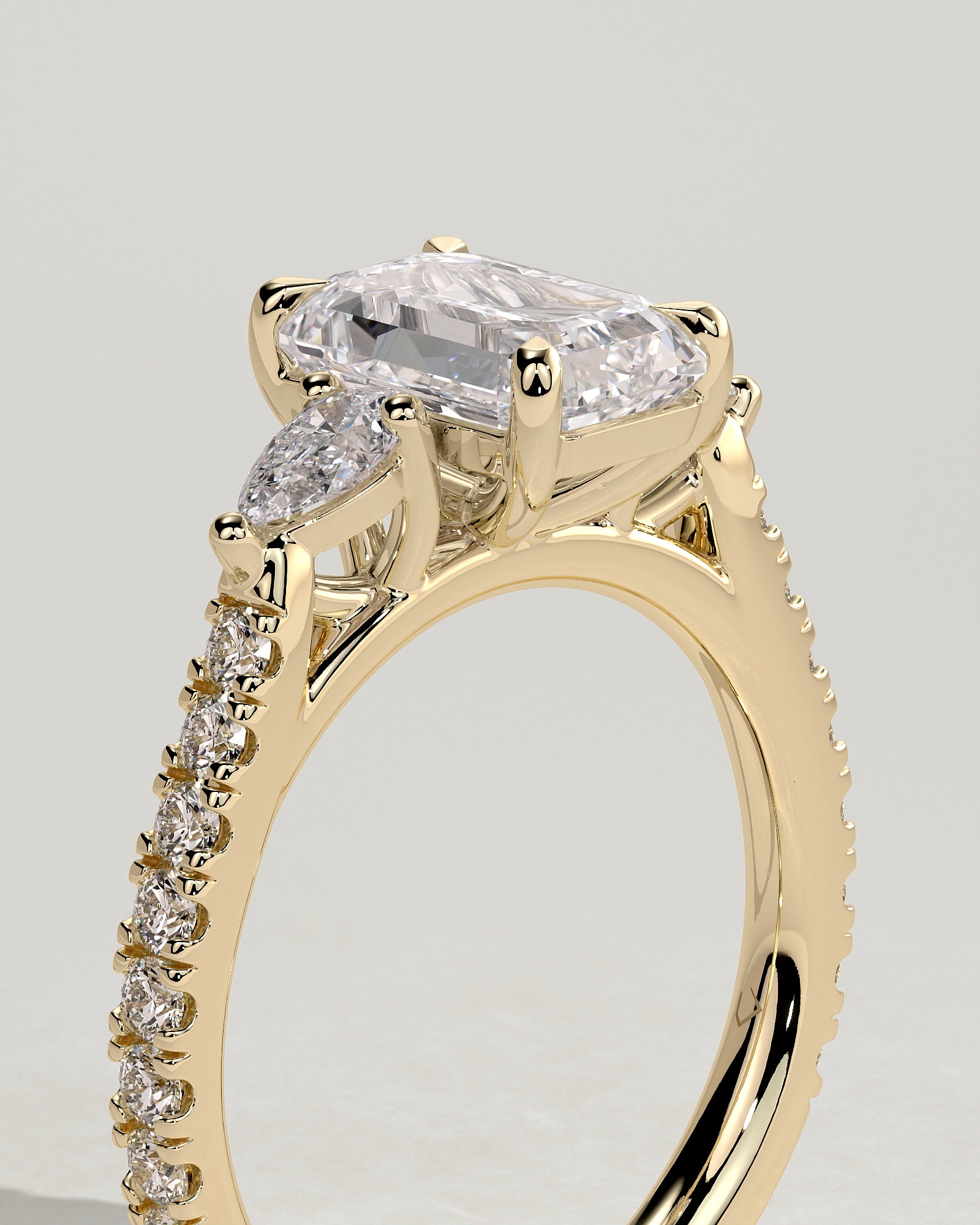 2.0 CT Emerald Cut Moissanite Three Stone & Pave Engagement Ring