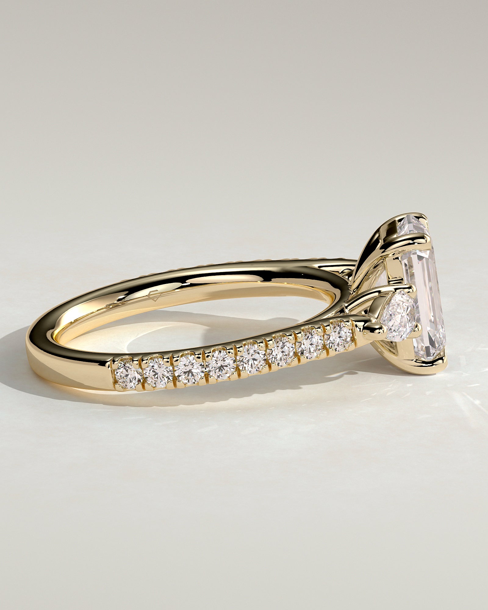 2.0 CT Emerald Cut Moissanite Three Stone & Pave Engagement Ring