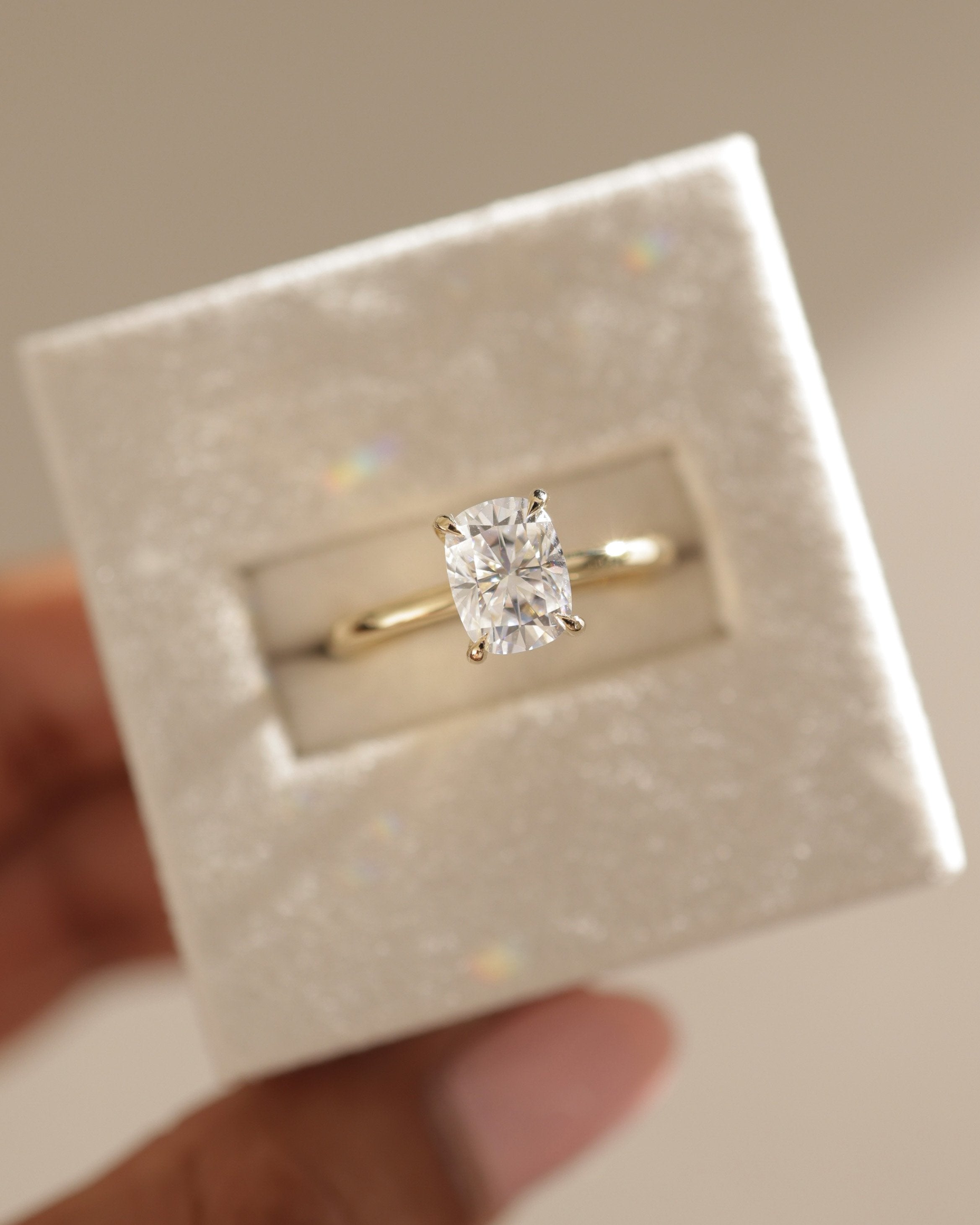 2.0 CT Elongated Cushion Cut Moissanite Hidden Halo Engagement Ring