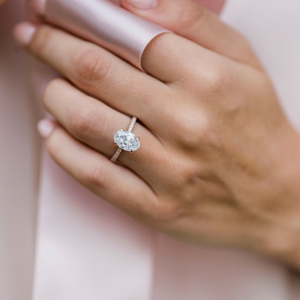 3.0 CT Oval Solitaire Hidden Halo & Pave Moissanite Engagement Ring - crownmoissanite