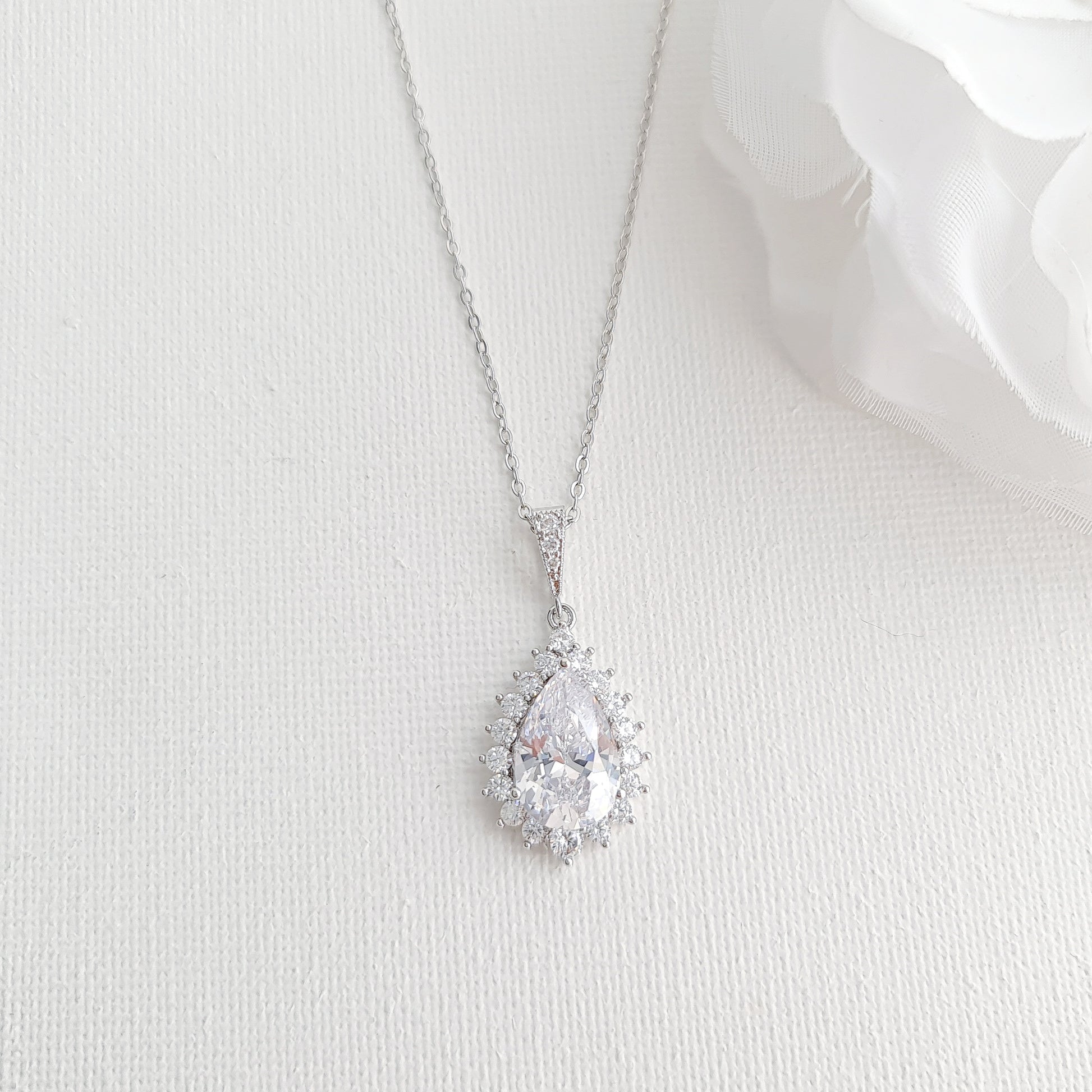 1.0 CT Pear Moissanite Halo Drop Necklace for Women - crownmoissanite