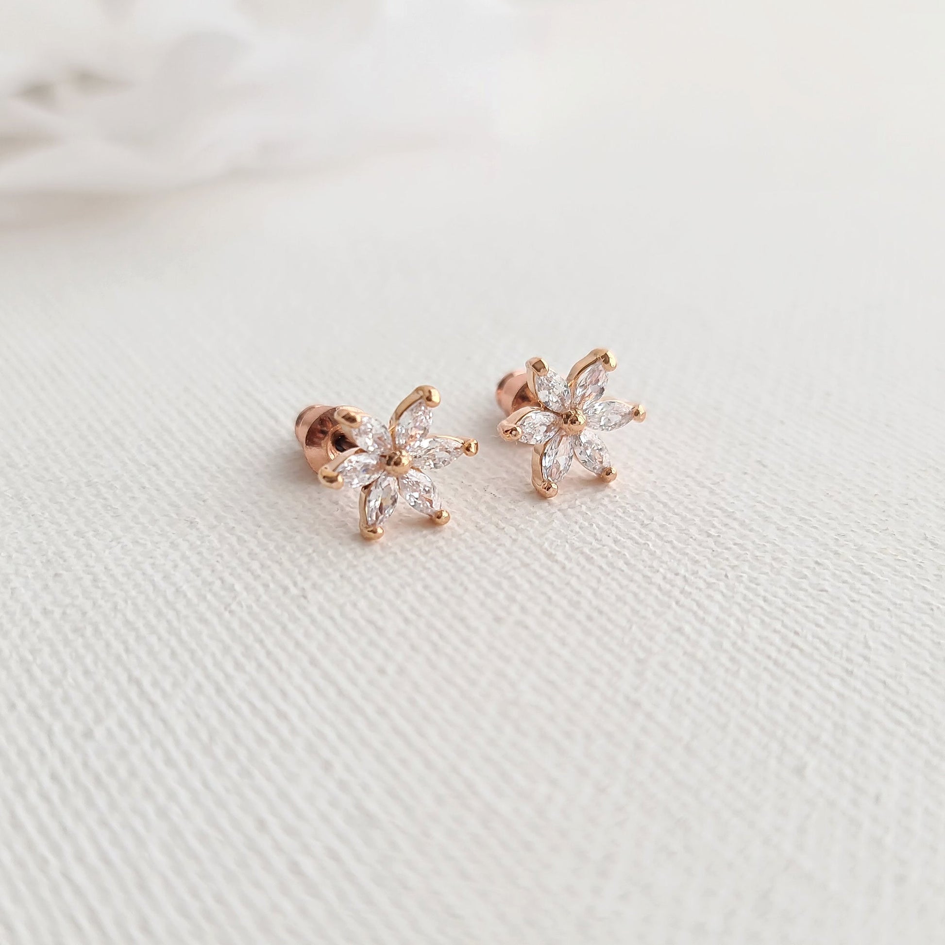 1.0 TCW Marquise Moissanite Flower Minimalist Earrings - crownmoissanite
