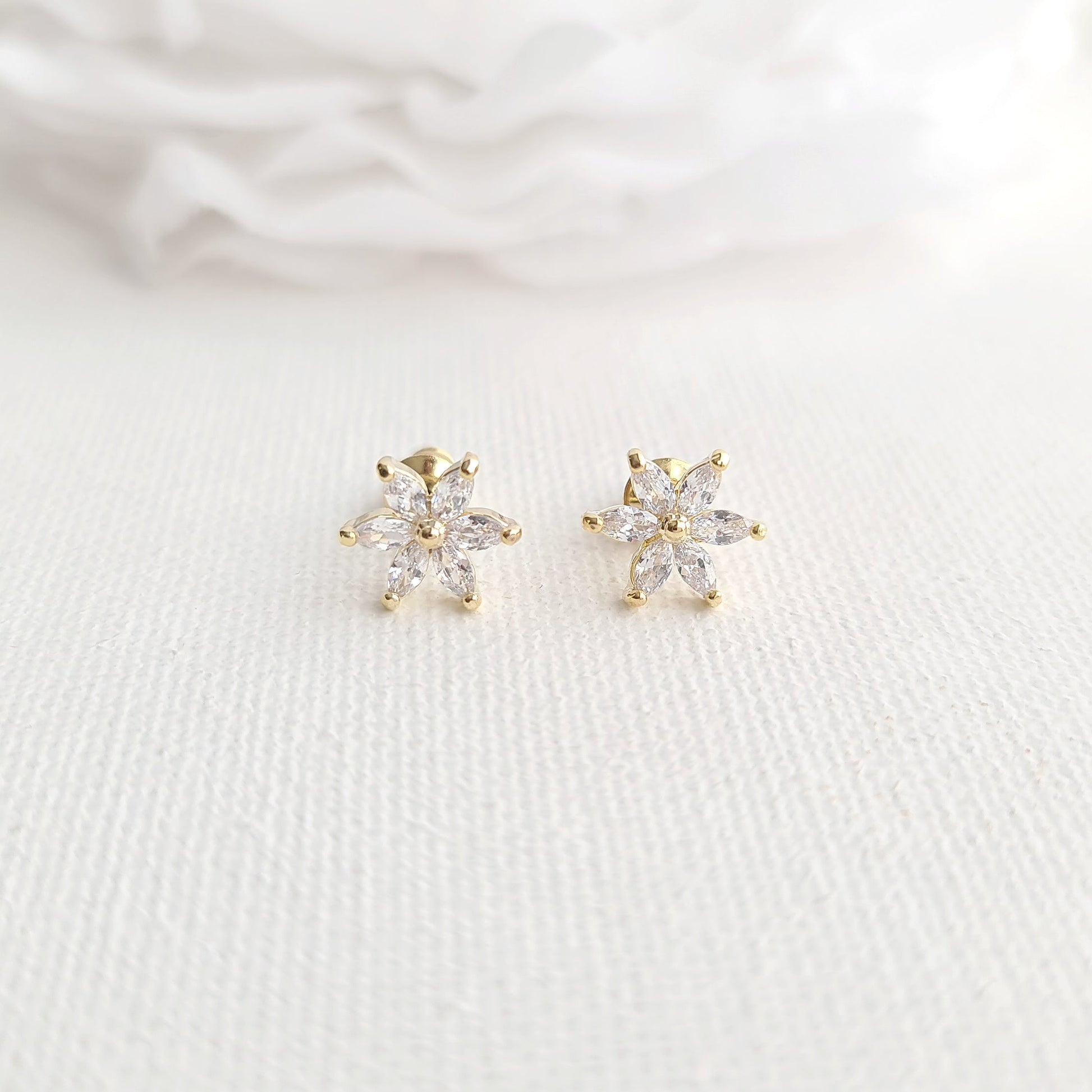 1.0 TCW Marquise Moissanite Flower Minimalist Earrings - crownmoissanite