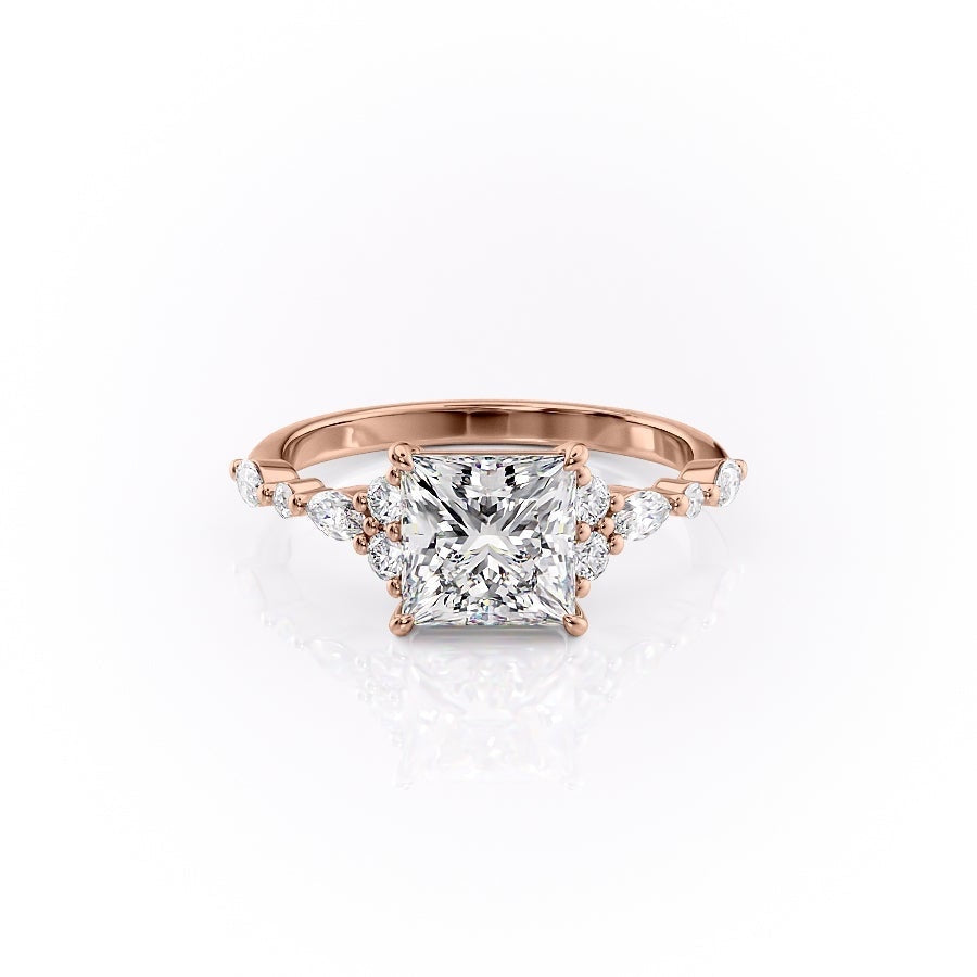 2.08 CT Princess Cut Cluster Moissanite Engagement Ring - crownmoissanite