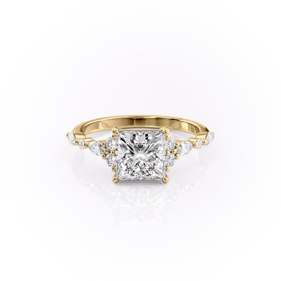 2.08 CT Princess Cut Cluster Moissanite Engagement Ring - crownmoissanite