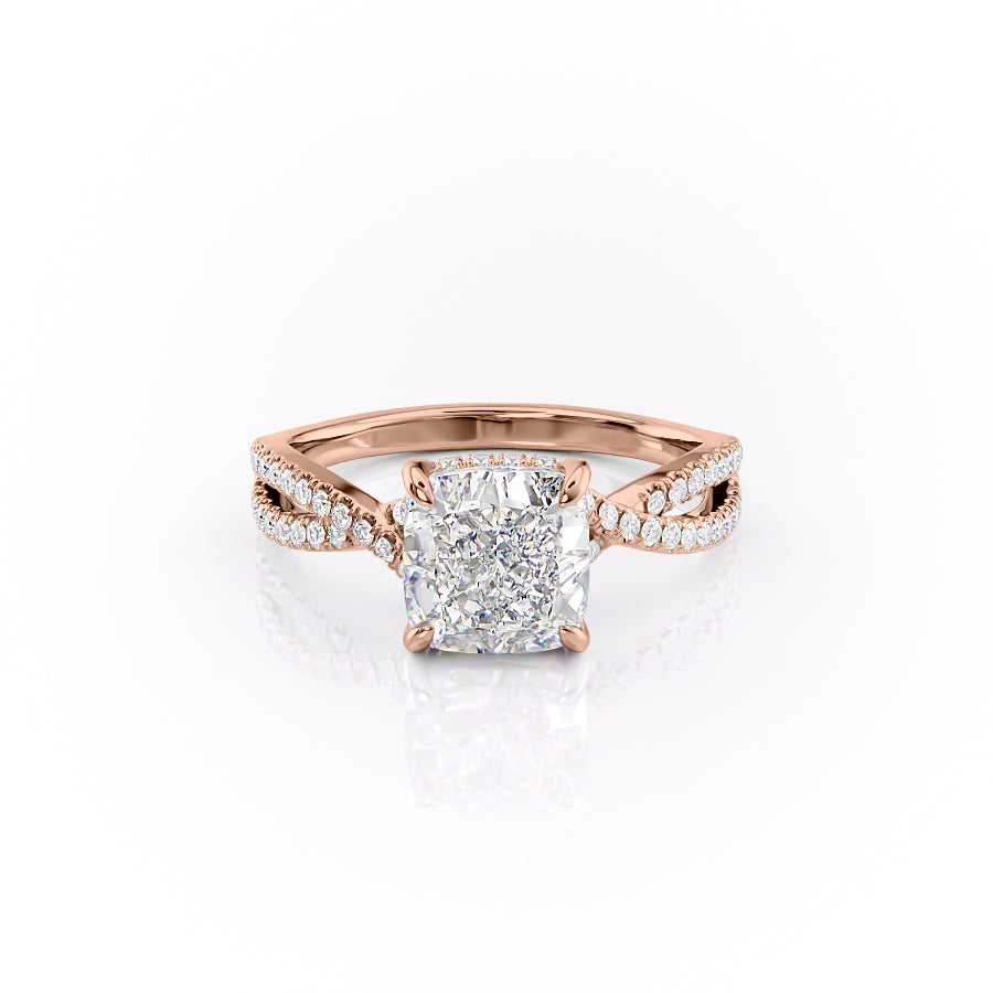 2.15 CT Cushion Cut Criss Cross Pave Moissanite Engagement Ring - crownmoissanite