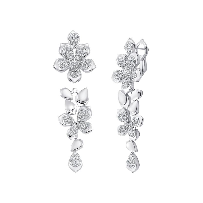 2.17 TCW Round Moissanite Diamond Flower Drop Earrings - crownmoissanite