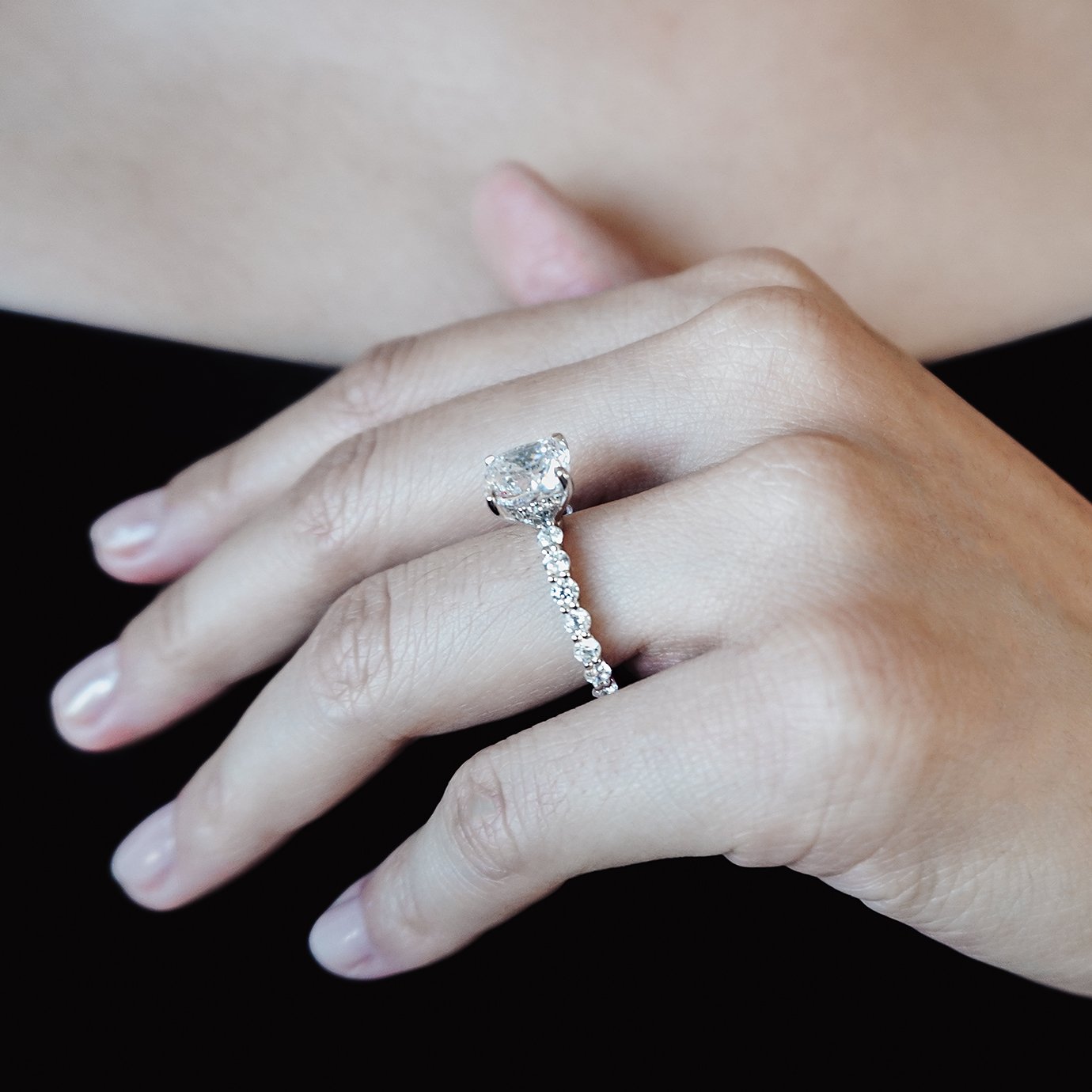 3.0 CT Cushion Shaped Moissanite Hidden Halo Engagement Ring - crownmoissanite