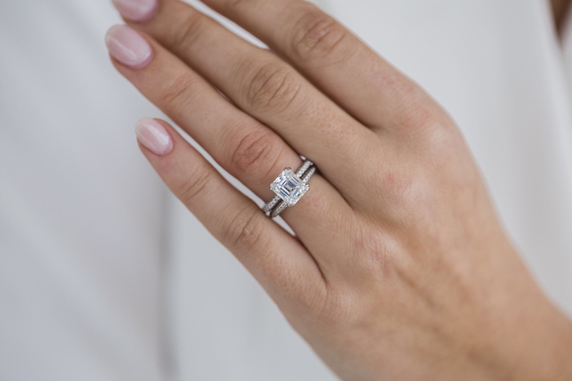 2.30 CT Asscher Solitaire Hidden Halo & Pave Moissanite Engagement Ring - crownmoissanite