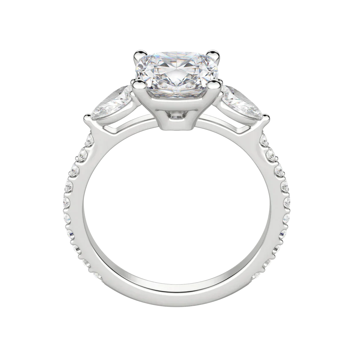 2.54 CT Cushion 3 Stone Moissanite Engagement Ring - crownmoissanite