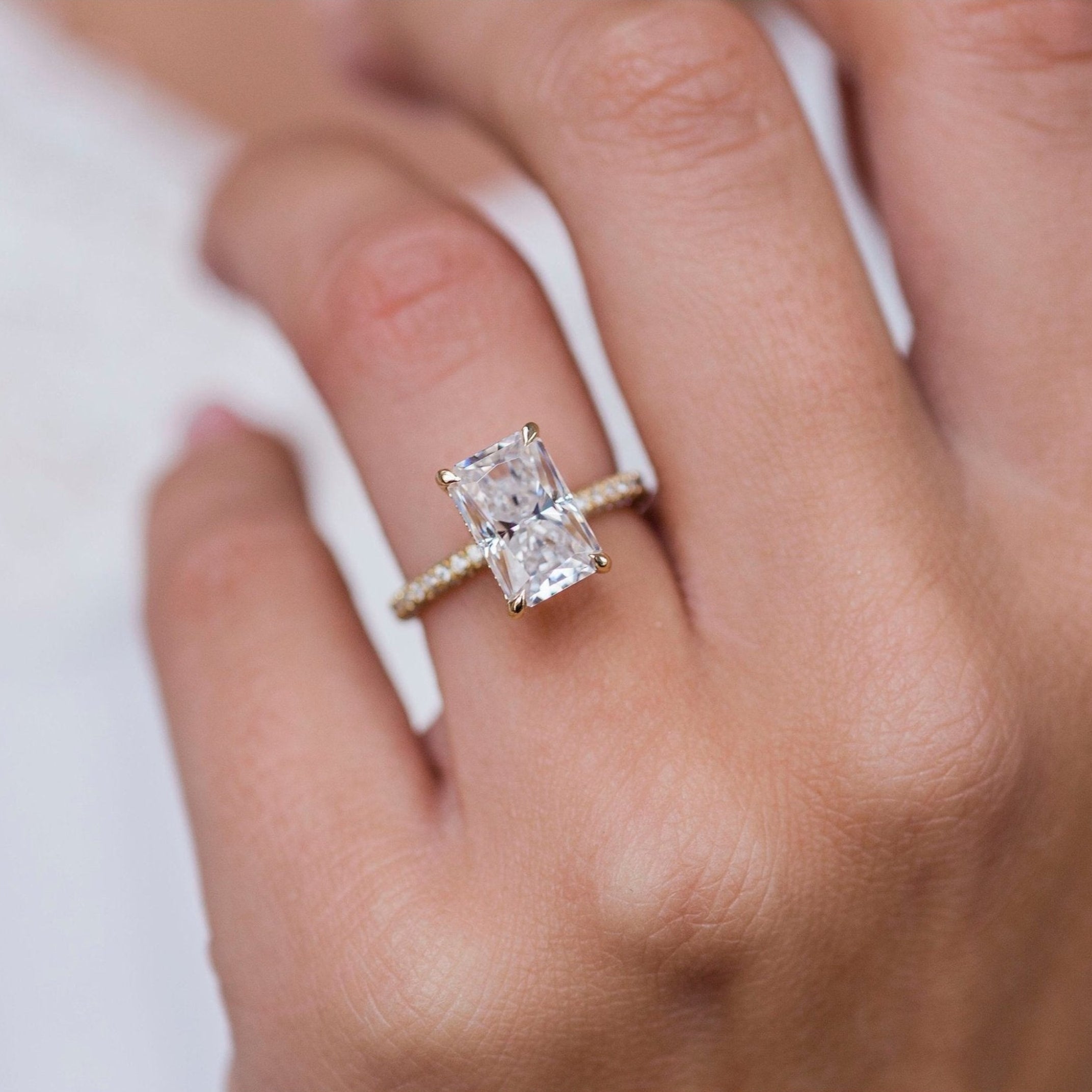 3.0 CT Radiant Hidden Halo & Pave Moissanite Engagement Ring