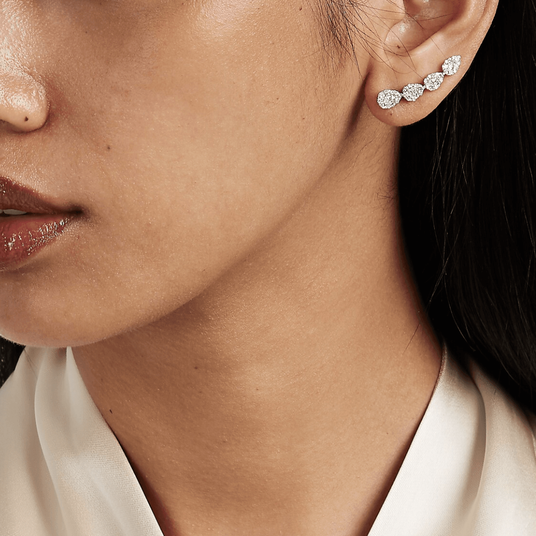 0.64 TCW Round Moissanite Diamond Ear Crawler Earrings