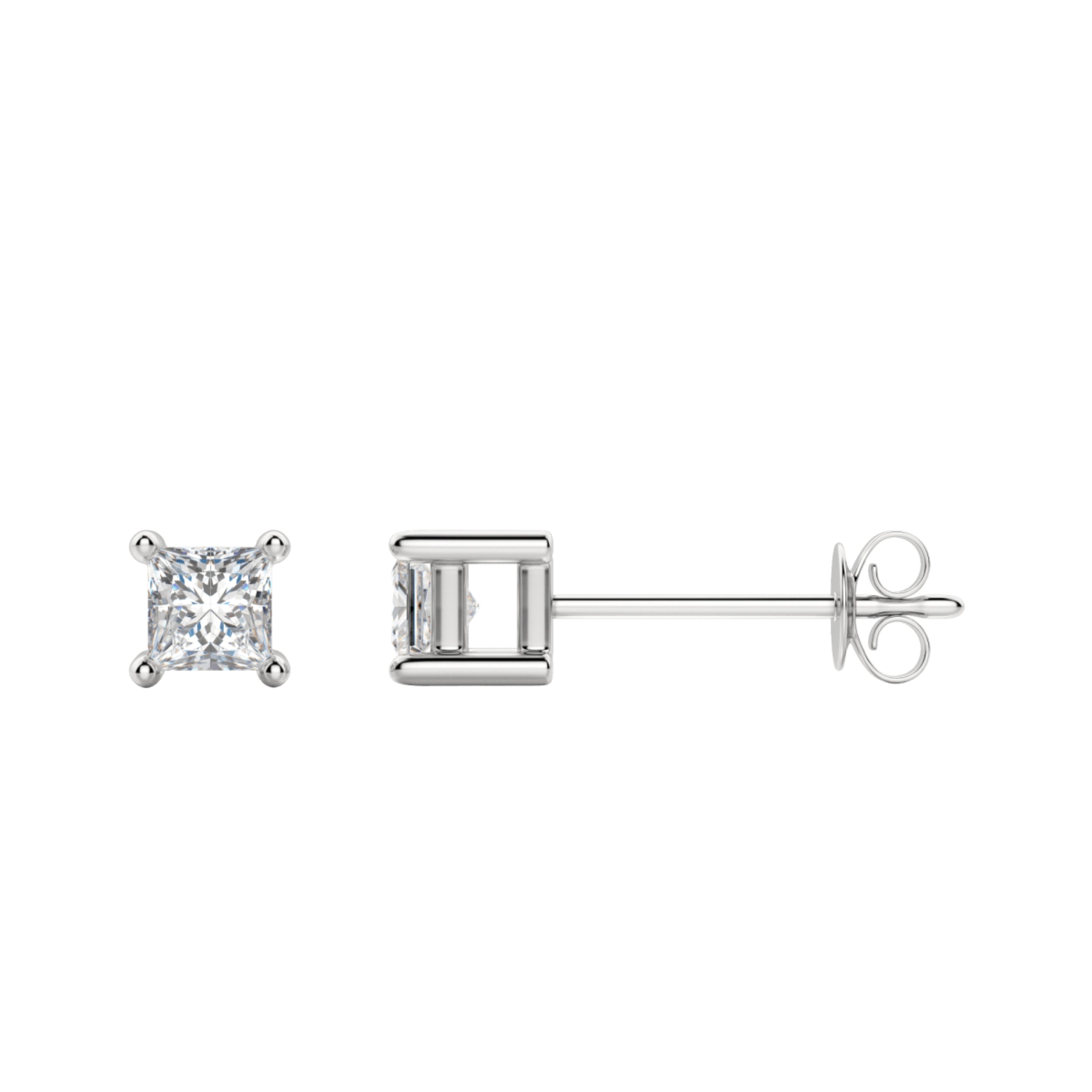 0.50 TCW-1.0 TCW Princess Cut Moissanite Solitaire Stud Earrings - crownmoissanite