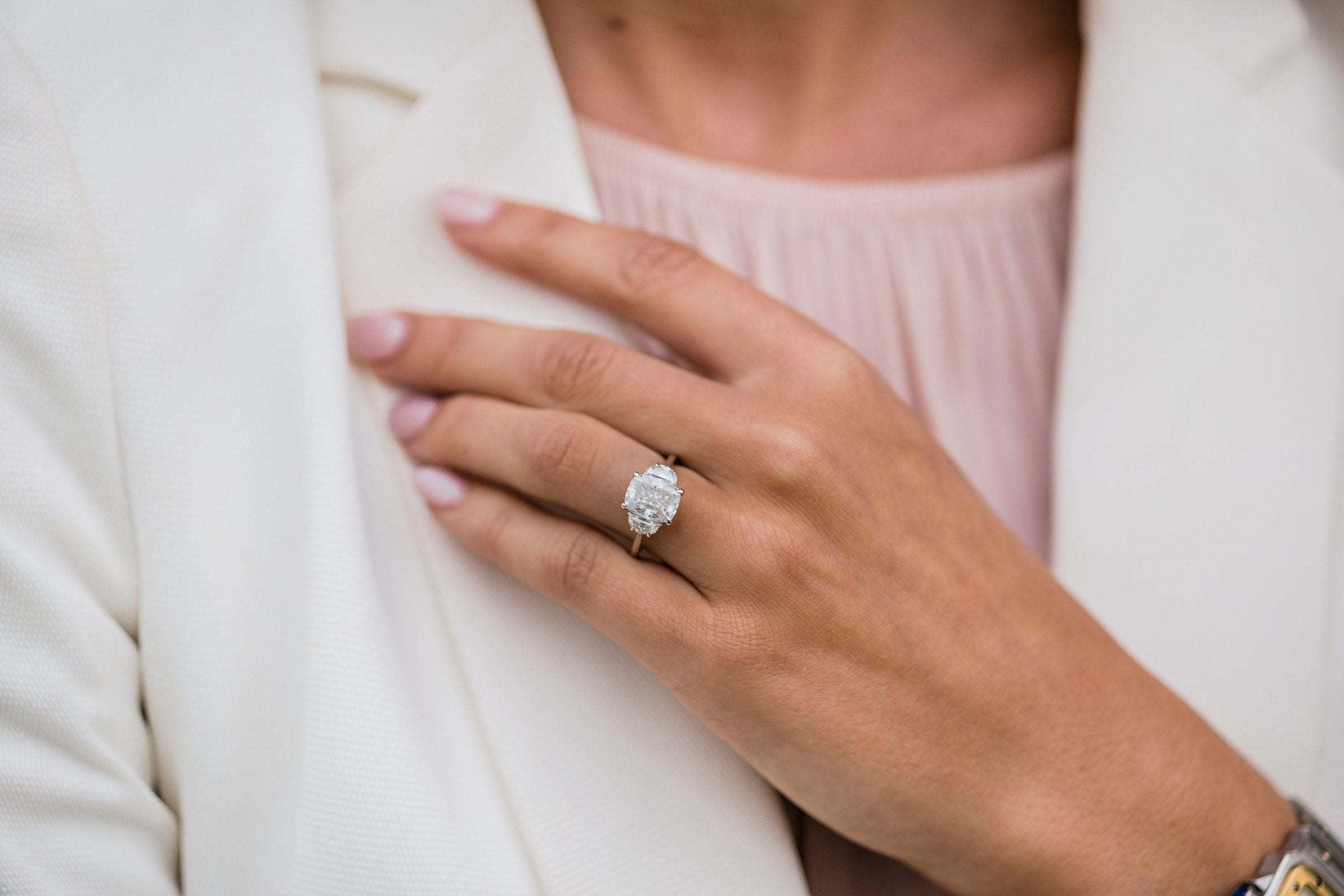 2.50 CT Elongated Cushion Three Stone Moissanite Engagement Ring - crownmoissanite