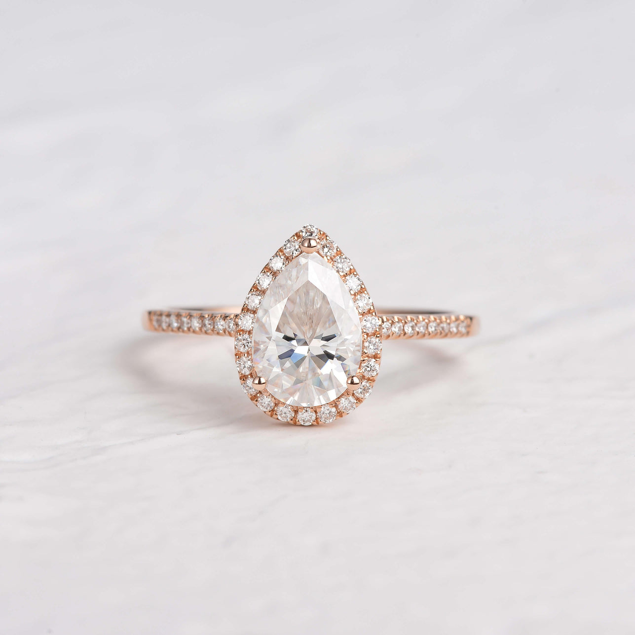 1.25 CT Pear Shaped Moissanite Halo Engagement Ring - crownmoissanite