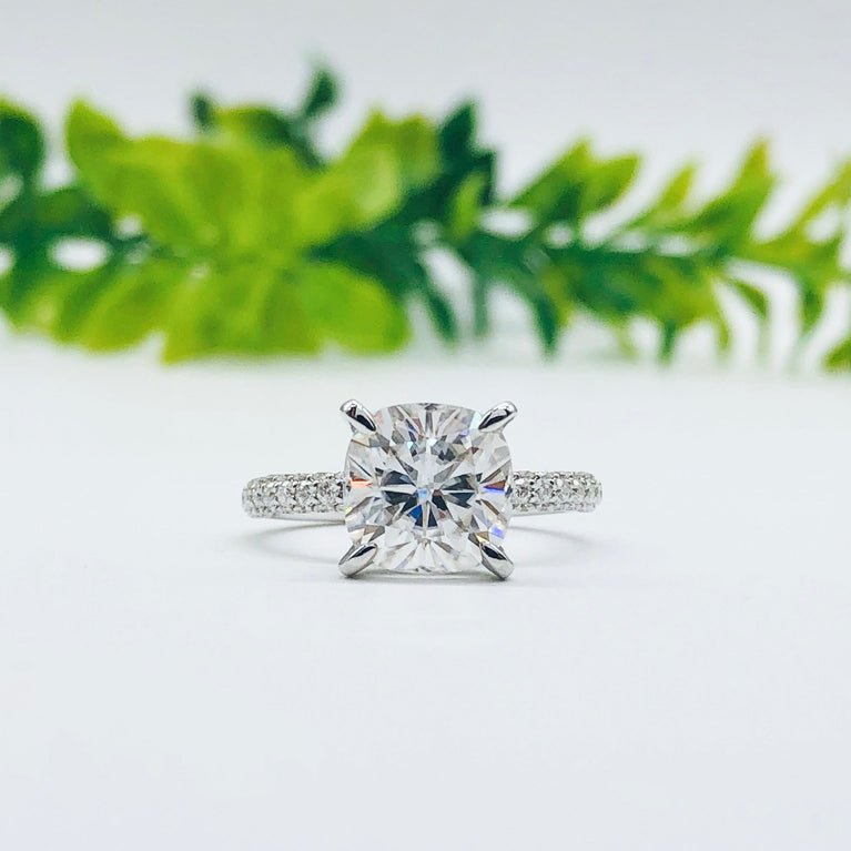 1.7 CT Cushion Moissanite Diamond Hidden Halo Engagement Ring - crownmoissanite