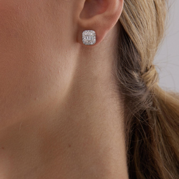 2.10 TCW Round & Baguette Moissanite Diamond Stud Earrings