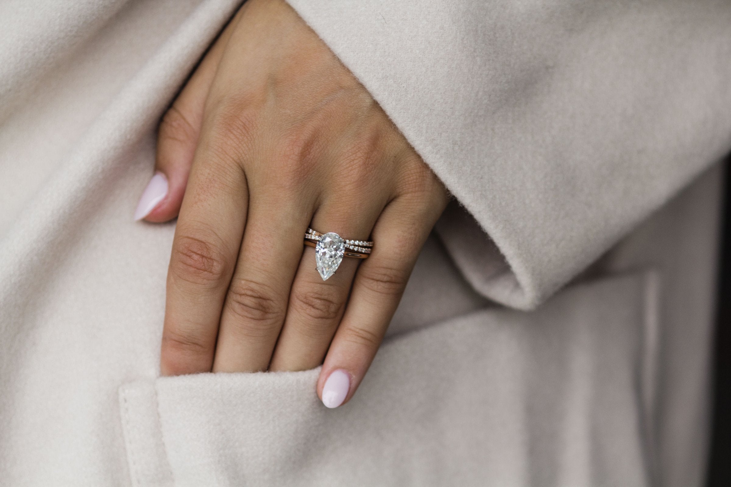 4.50 CT Pear Solitaire Bridge Moissanite Engagement Ring - crownmoissanite