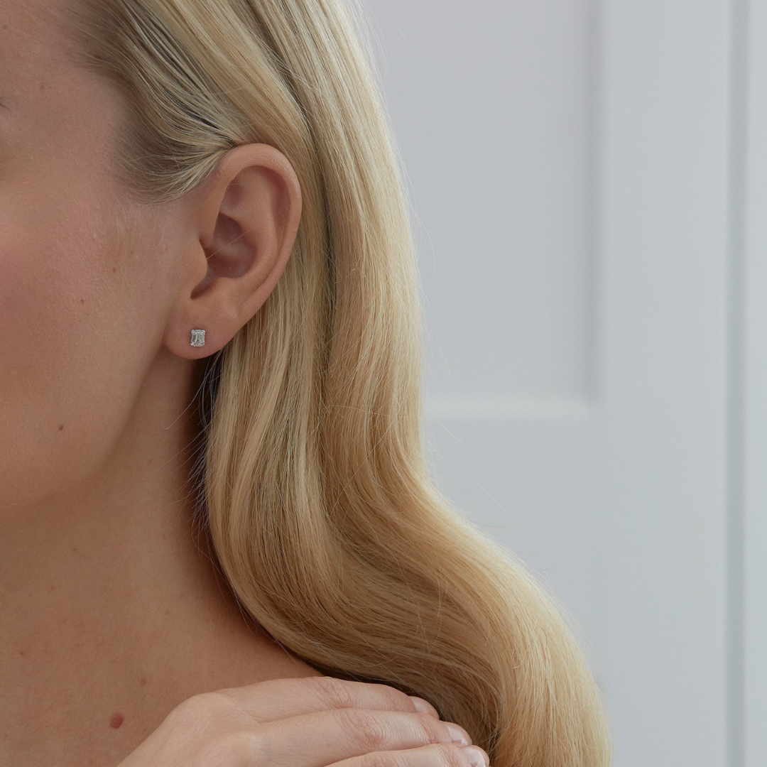 0.50 TCW Emerald & Round Moissanite Diamond Stud Earrings