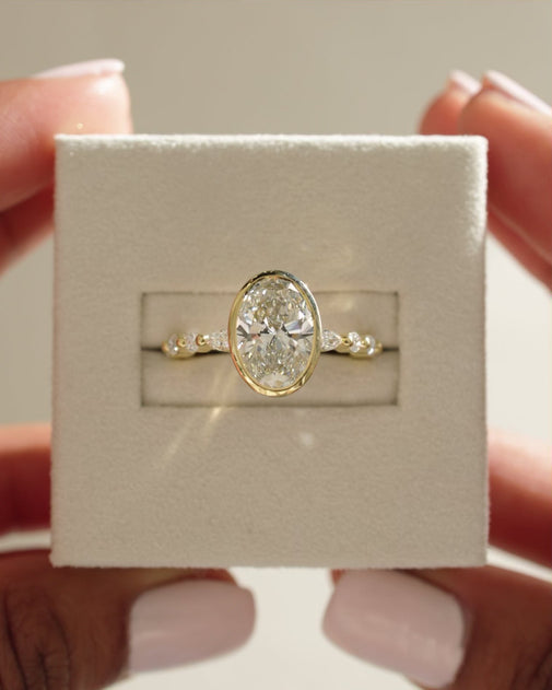 2.72 CT Oval Cut Moissanite Bezel Pave Engagement Ring