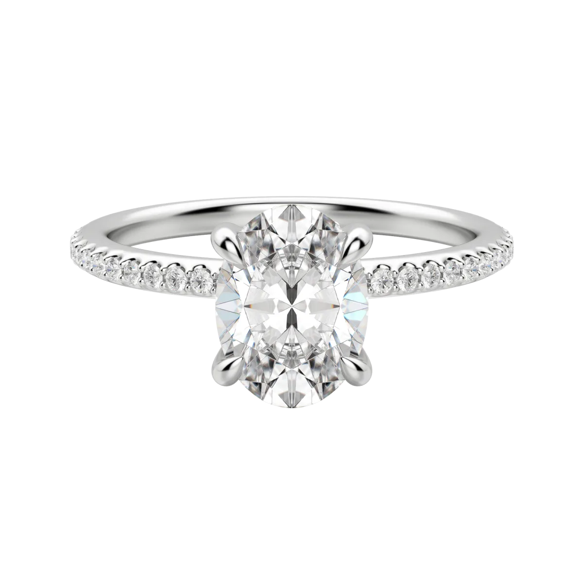 1.91 CT Oval Solitaire Moissanite Engagement Ring With Pave Setting - crownmoissanite