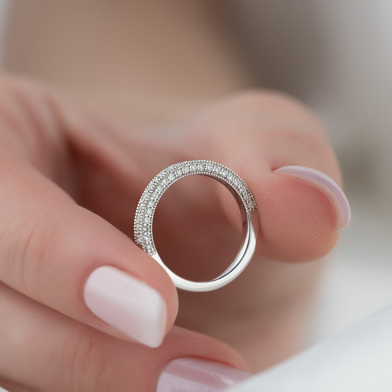 0.55 TCW Round Cut Triple Pave Half Eternity Moissanite Wedding Band