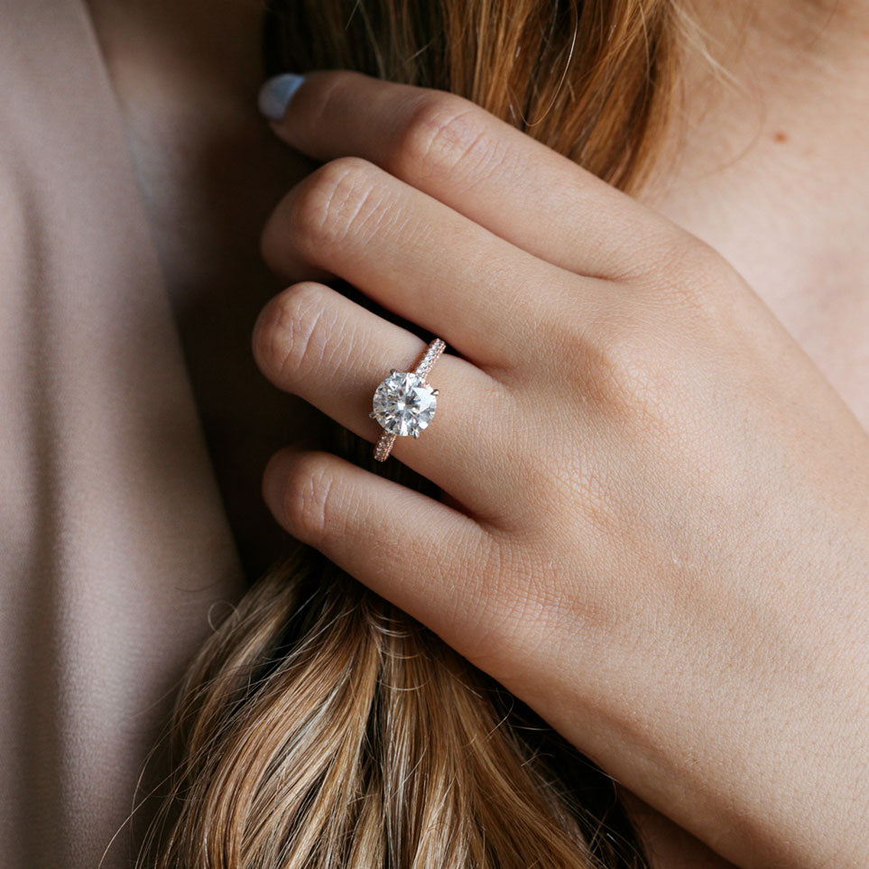 3.08 CT Round Cut Pave Moissanite Engagement Ring - crownmoissanite