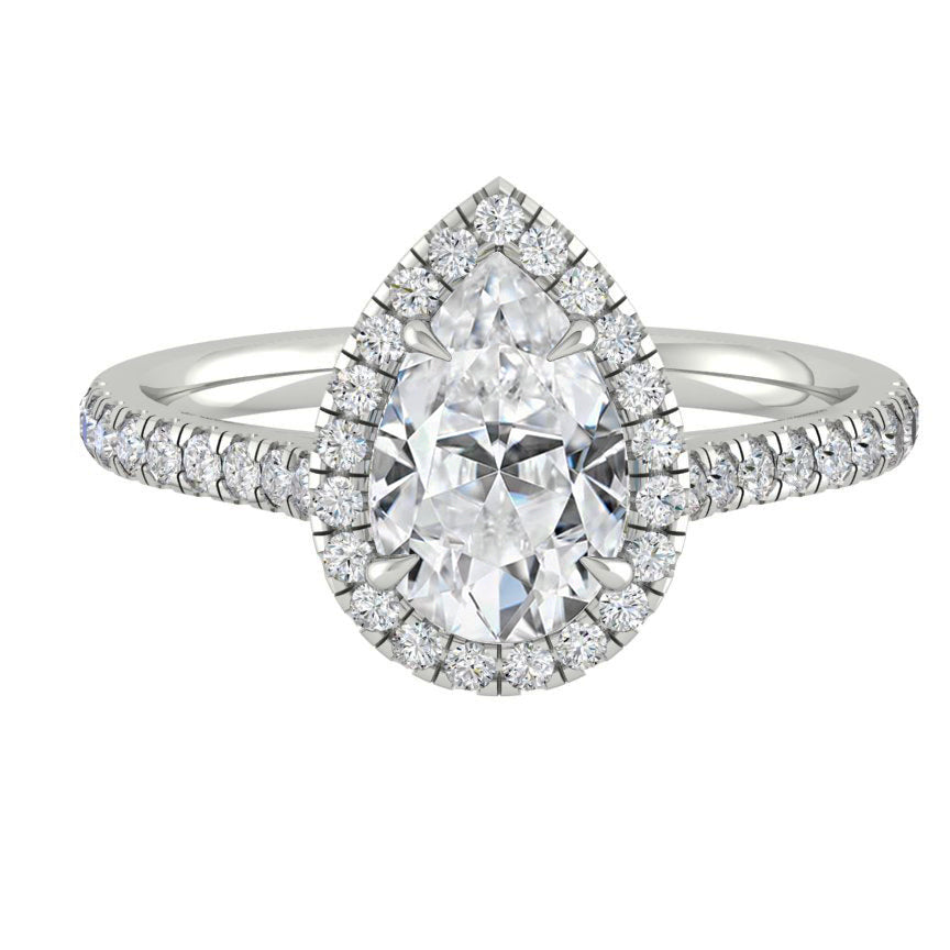 2.1 CT Pear Cut Halo Pave Moissanite Engagement Ring - crownmoissanite