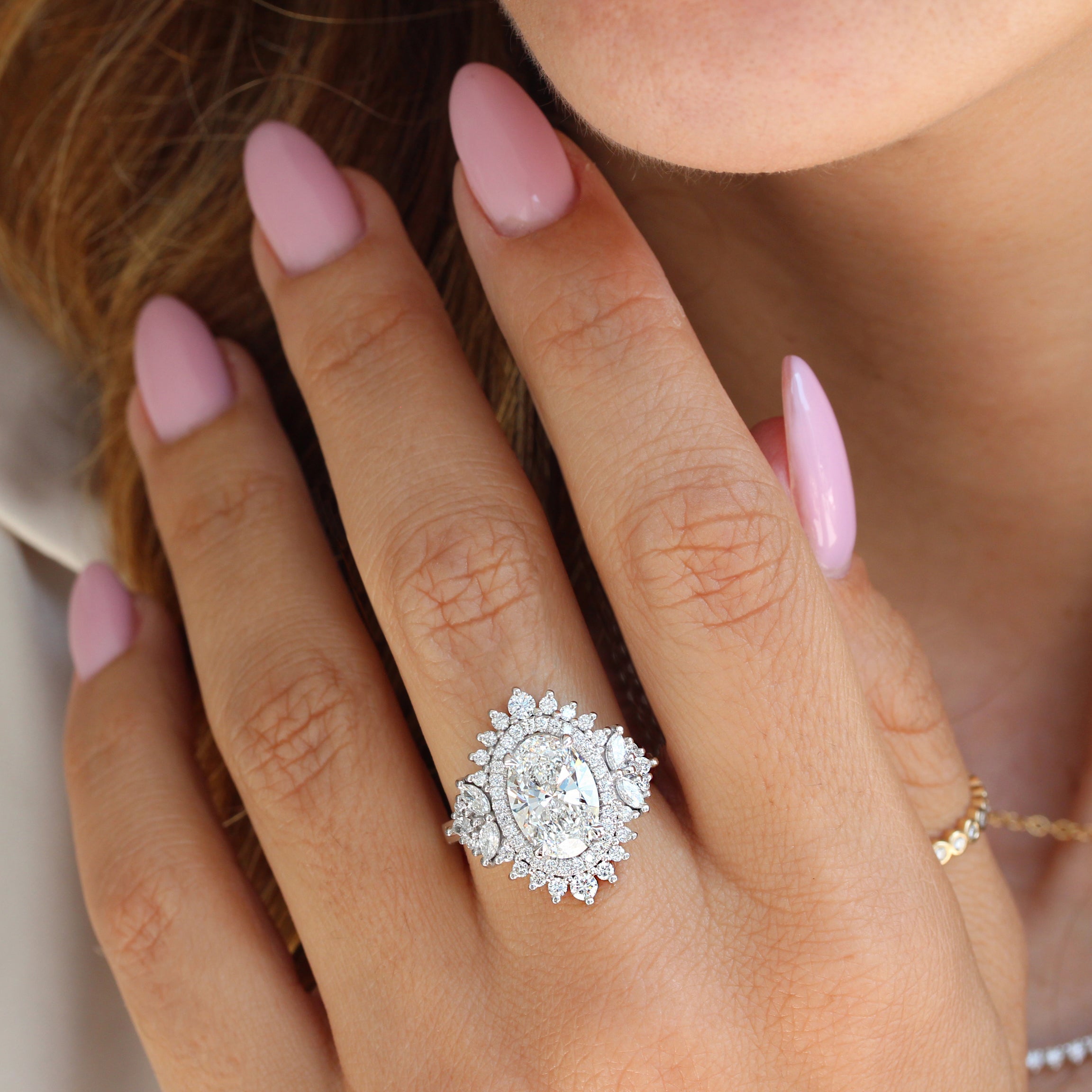 3.0 CT Oval Moissanite Double Halo Engagement Ring