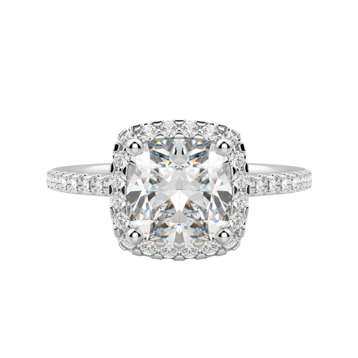 2.15 CT Cushion Cut Halo Moissanite Engagement Ring - crownmoissanite