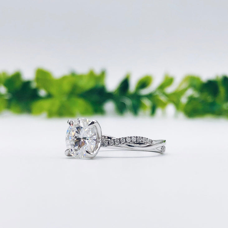 1.85 CT Round Cut Solitaire Twisted Pave Moissanite Engagement Ring - crownmoissanite