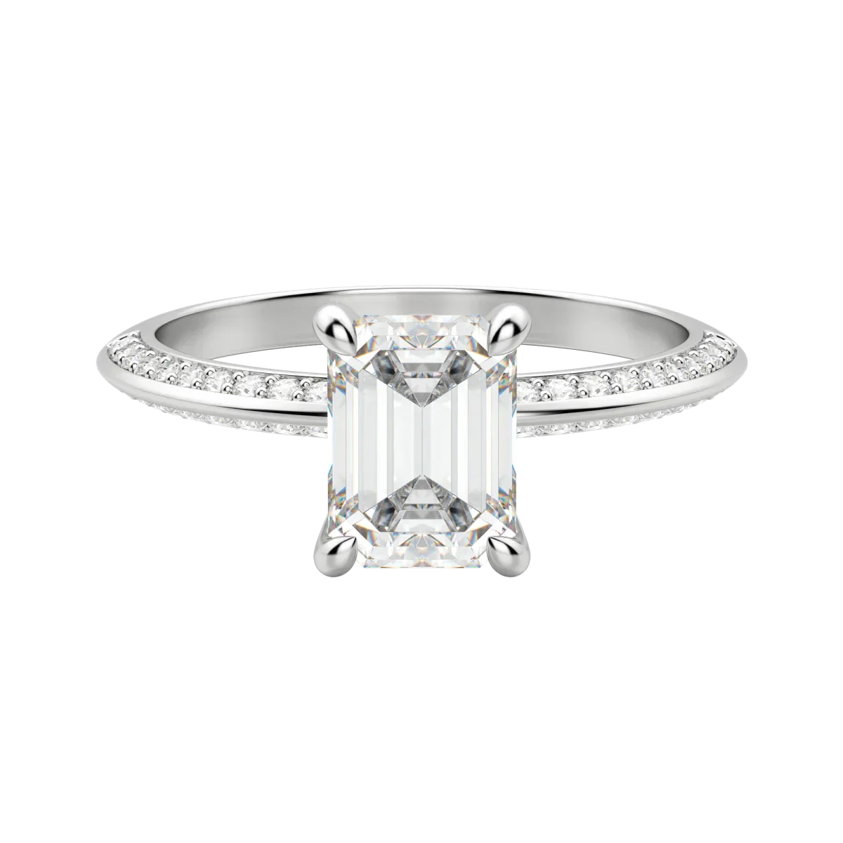 1.60 CT Emerald Solitaire Moissanite Engagement Ring With Pave Setting - crownmoissanite