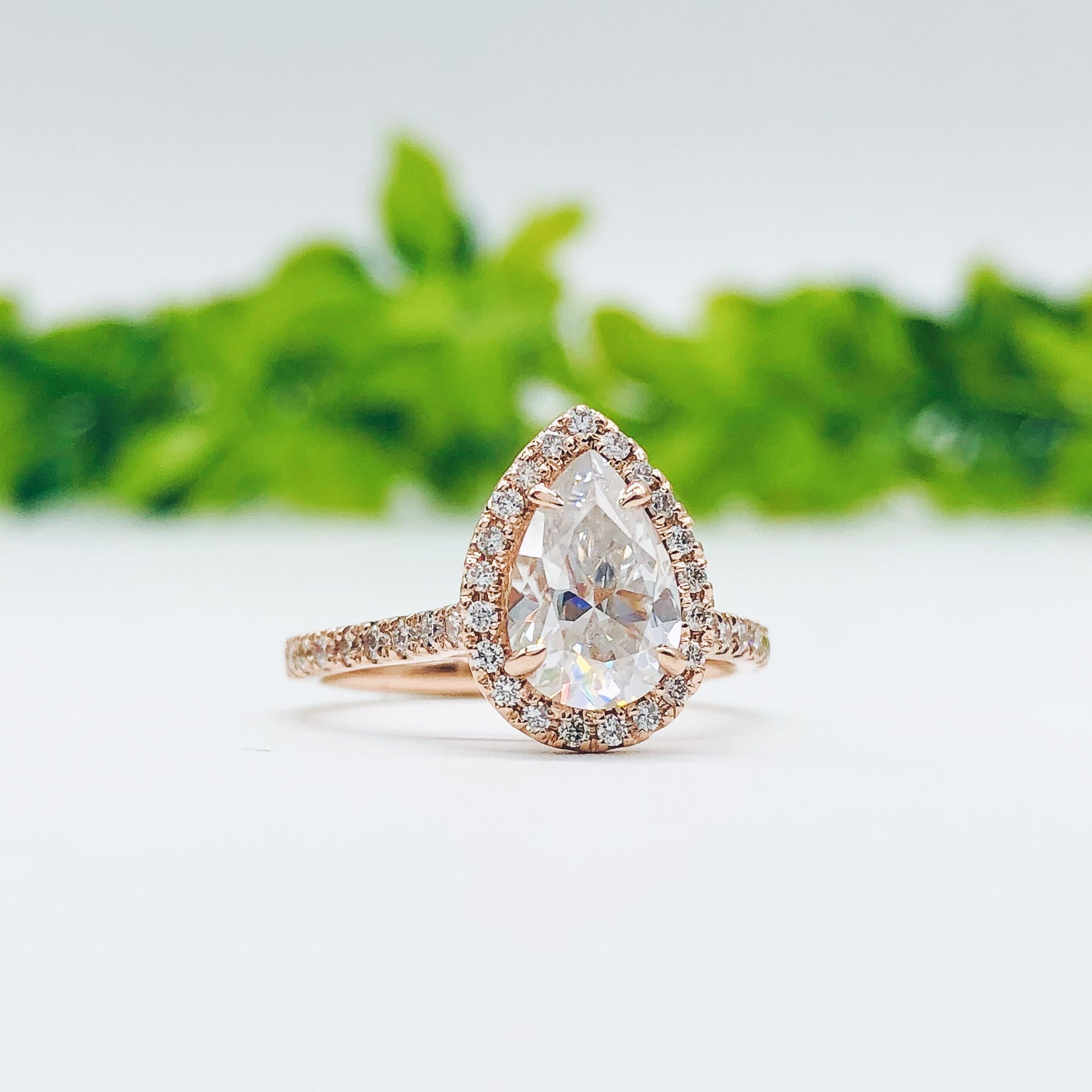 2.1 CT Pear Cut Halo Pave Moissanite Engagement Ring - crownmoissanite