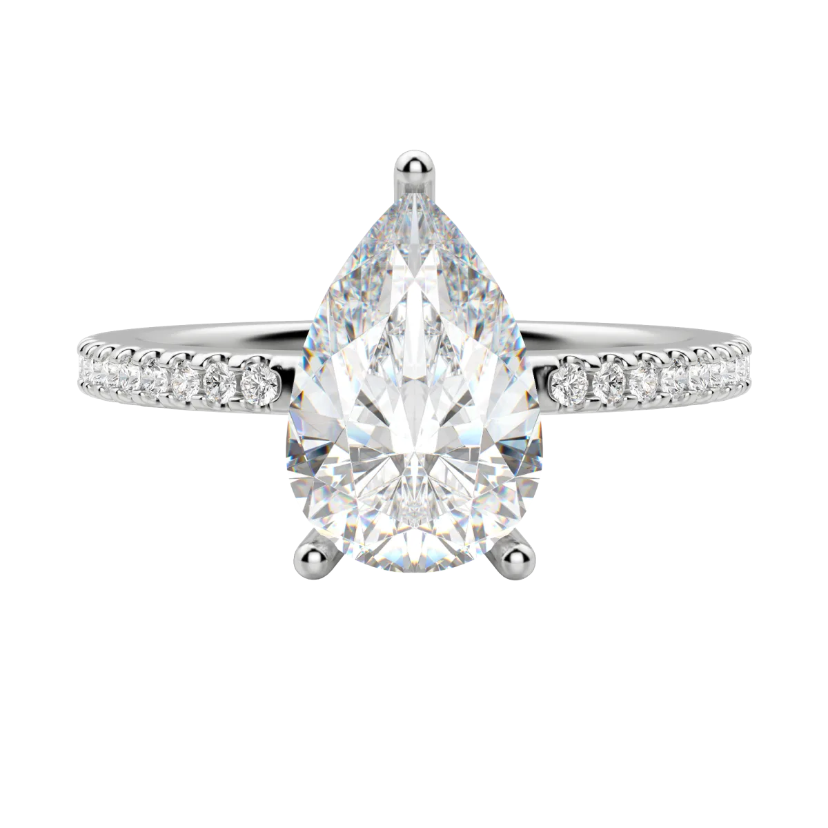 1.33 CT Pear Cut Solitaire Pave Moissanite Engagement Ring - crownmoissanite