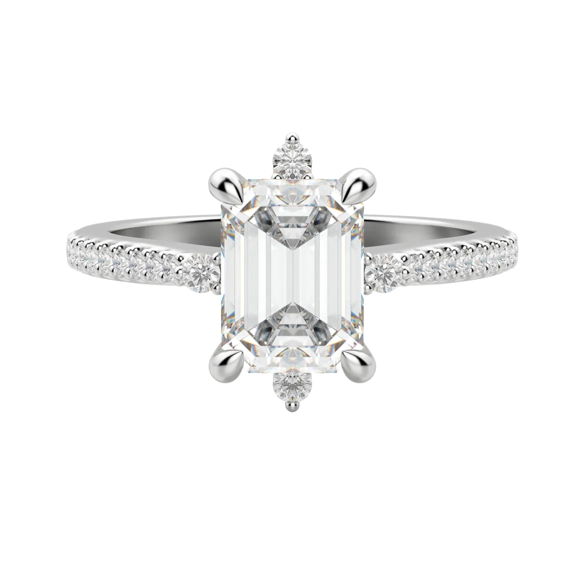 1.60 CT Emerald Solitaire Pave Moissanite Engagement Ring - crownmoissanite