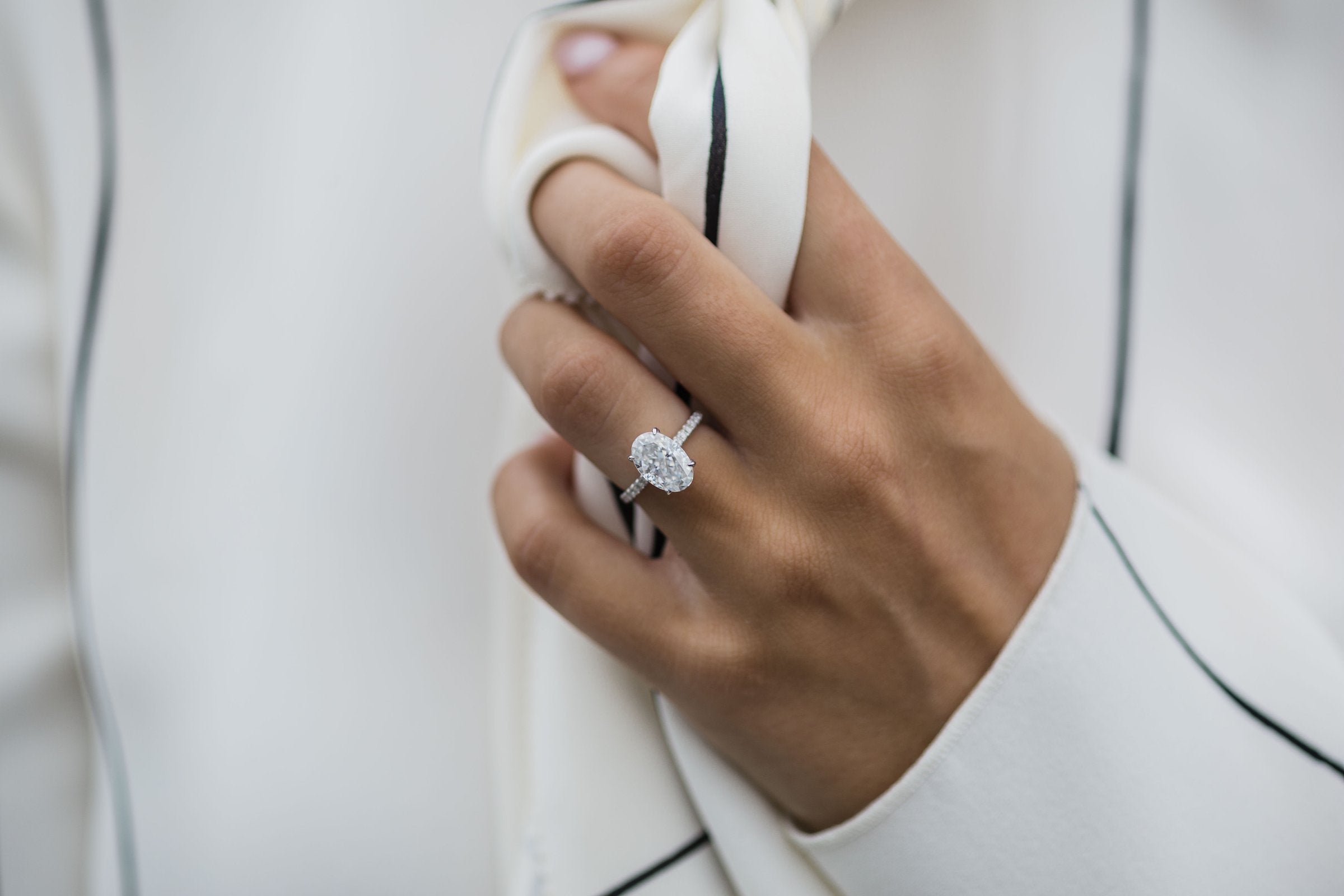 2.90 CT Oval Solitaire Hidden Halo & Pave Moissanite Engagement Ring - crownmoissanite