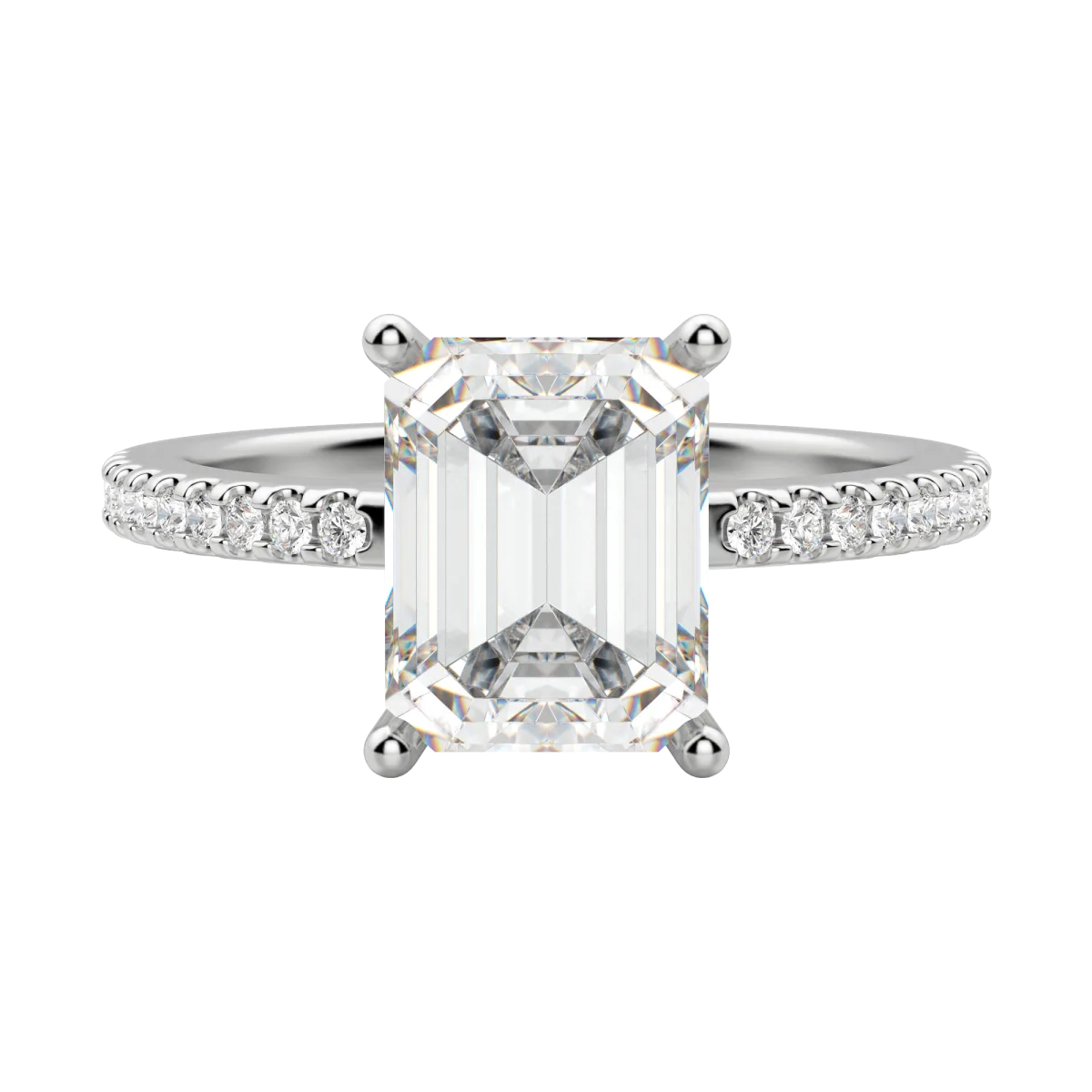 2.30 CT Emerald Solitaire Moissanite Engagement Ring With Pave Setting - crownmoissanite