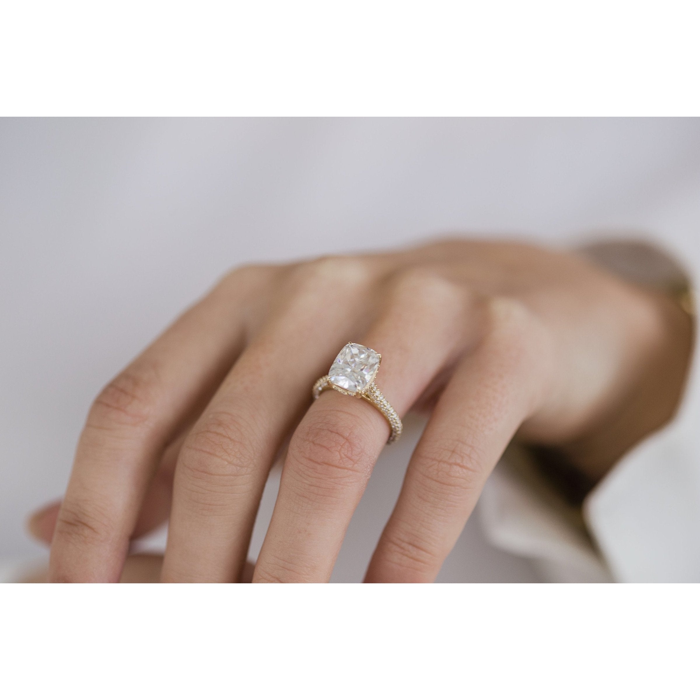 3.20 CT Elongated Cushion Solitaire Hidden Halo Moissanite Engagement Ring - crownmoissanite