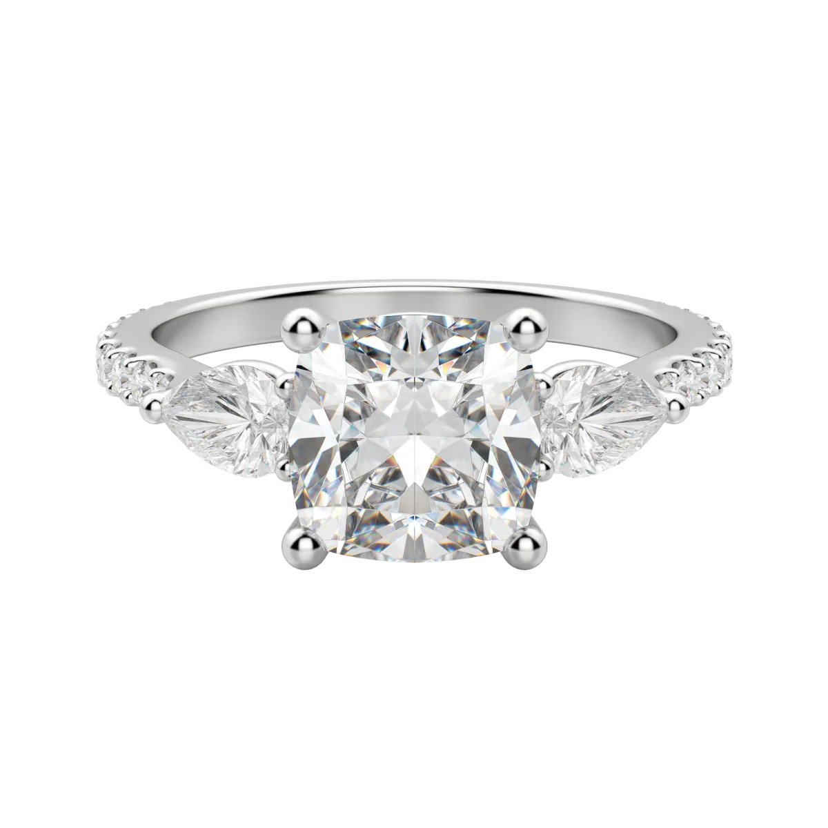 2.54 CT Cushion 3 Stone Moissanite Engagement Ring - crownmoissanite