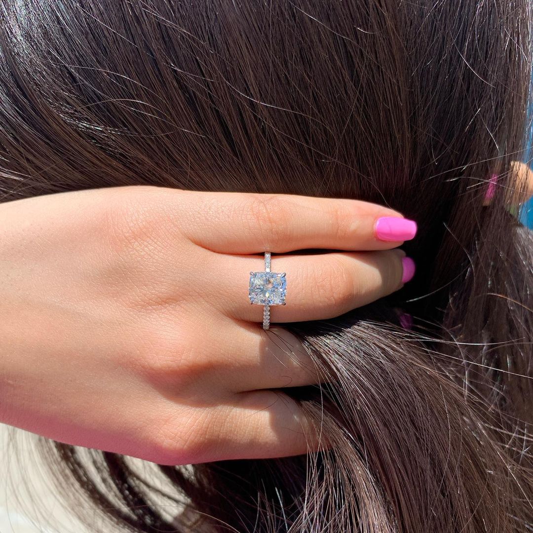 1.5 CT Cushion Solitaire & Pave Moissanite Engagement Ring - crownmoissanite