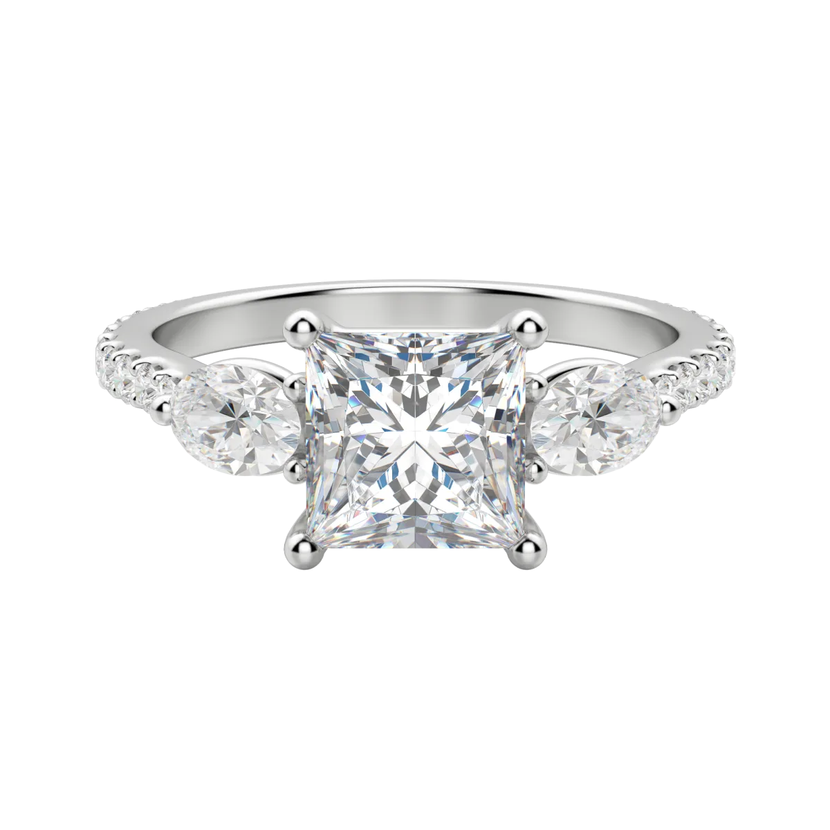 2.78 CT Princess 3 Stone Moissanite Engagement Ring - crownmoissanite