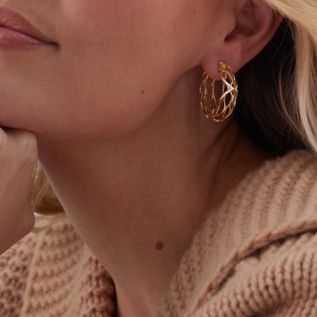 0.53 TCW Round Moissanite Diamond Dentelle Hoops Earrings