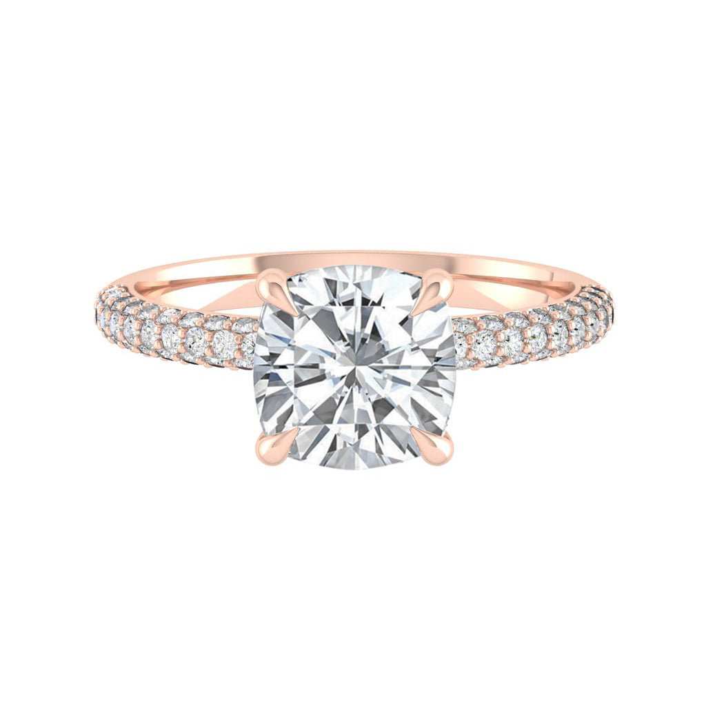1.7 CT Cushion Hidden Halo Pave Moissanite Engagement Ring - crownmoissanite