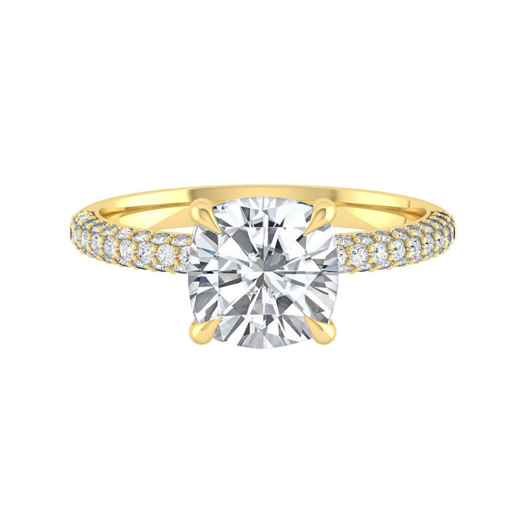 1.7 CT Cushion Hidden Halo Pave Moissanite Engagement Ring - crownmoissanite