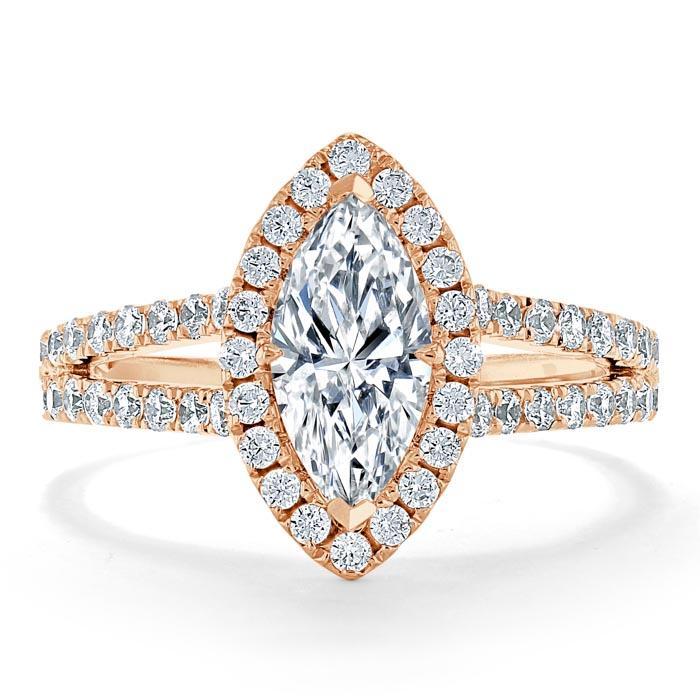 1.0 CT Marquise Shaped Moissanite Halo Engagement Ring - crownmoissanite