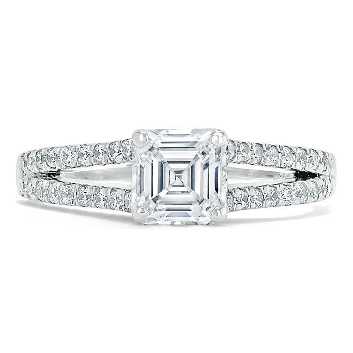 1.0 CT Asscher Cut Solitaire Split Shank Setting Moissanite Engagement Ring - crownmoissanite