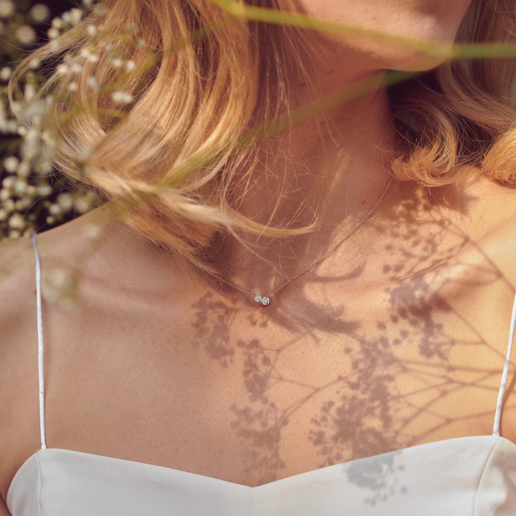 0.35 TCW Round Moissanite Diamond Two Stones Pendent Necklace - crownmoissanite