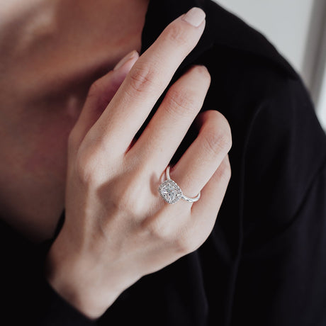 1.50 CT Cushion Shaped Moissanite Halo Engagement Ring - crownmoissanite