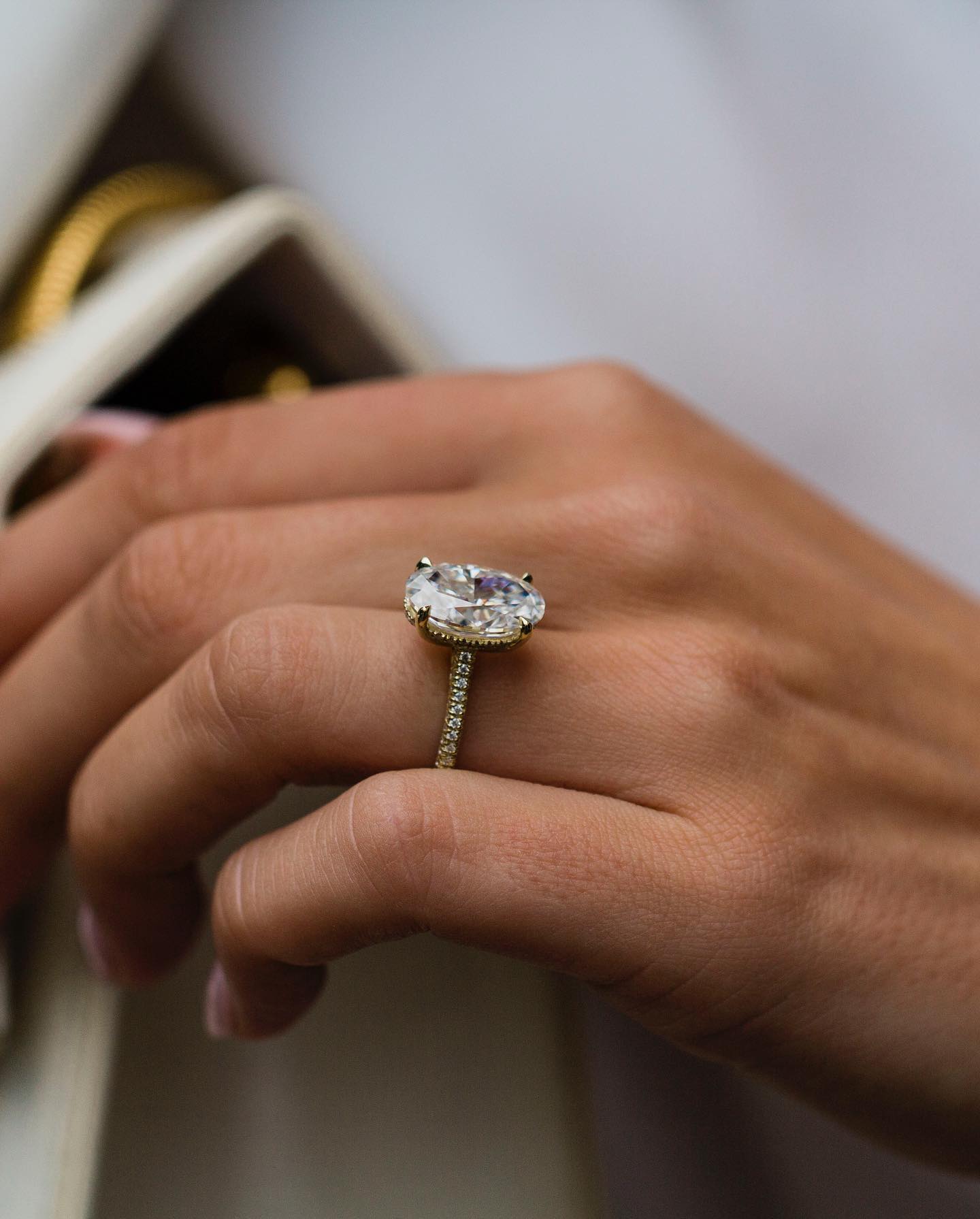 5.0 CT Oval Solitaire Hidden Halo Moissanite Engagement Ring - crownmoissanite