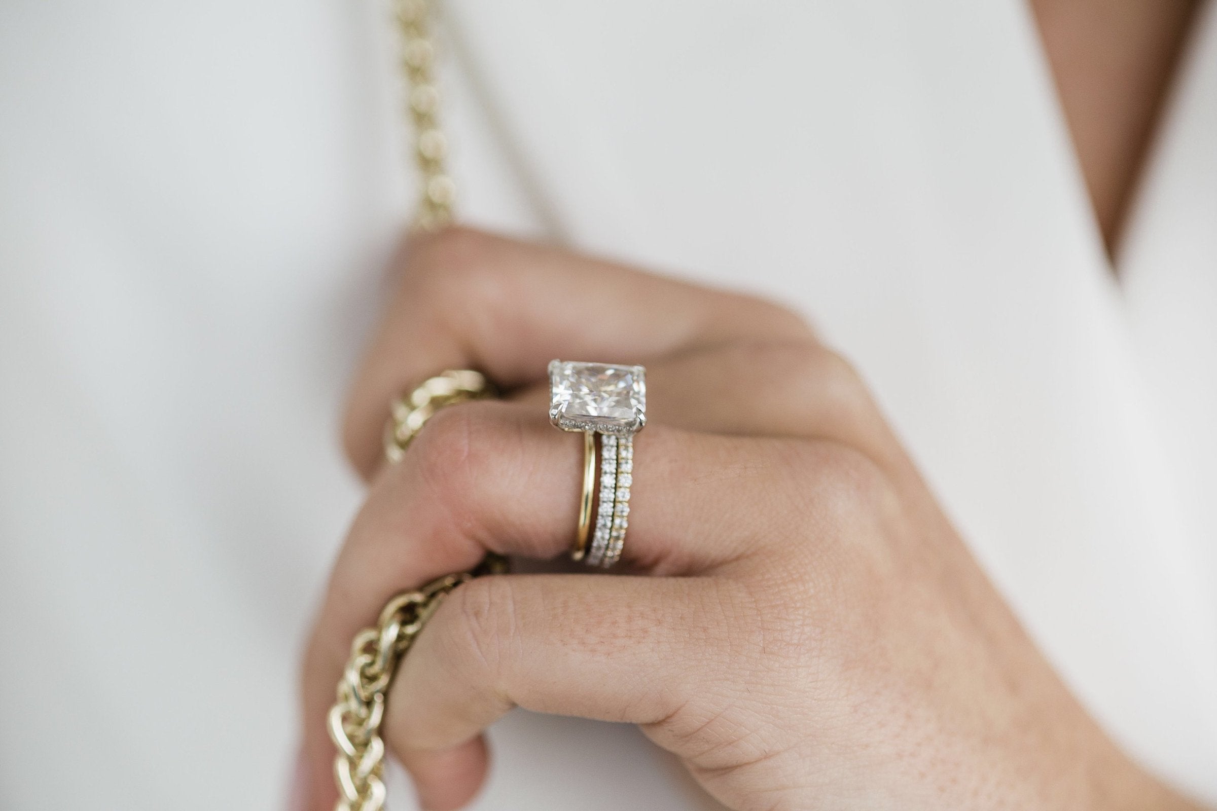 4.20 CT Crushed Ice Radiant Solitaire Hidden Halo Moissanite Engagement Ring - crownmoissanite